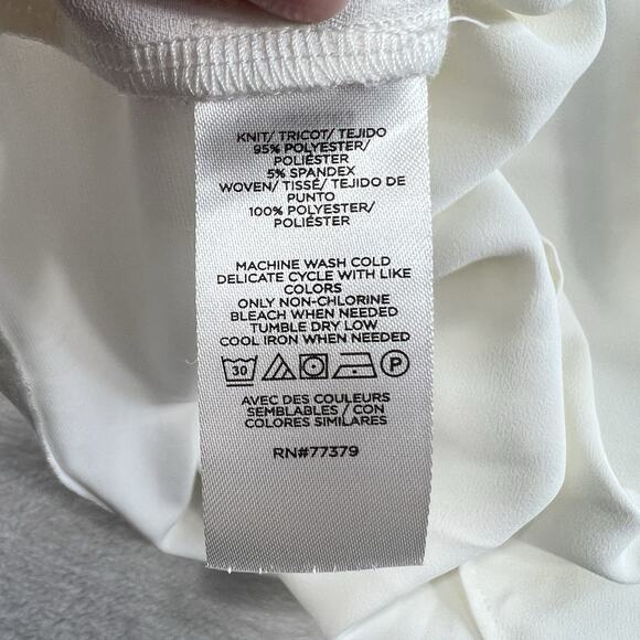 Ann Taylor XL Blouse Ruffle Neck Puff Sleeve Keyhole Back White Career Business - Picture 6 of 12